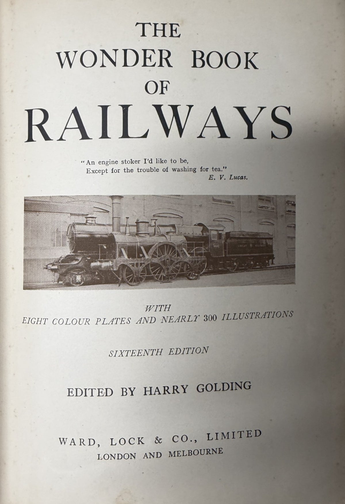 Title page of The Wonder Book of Railways, sixteenth edition, published by Ward Lock