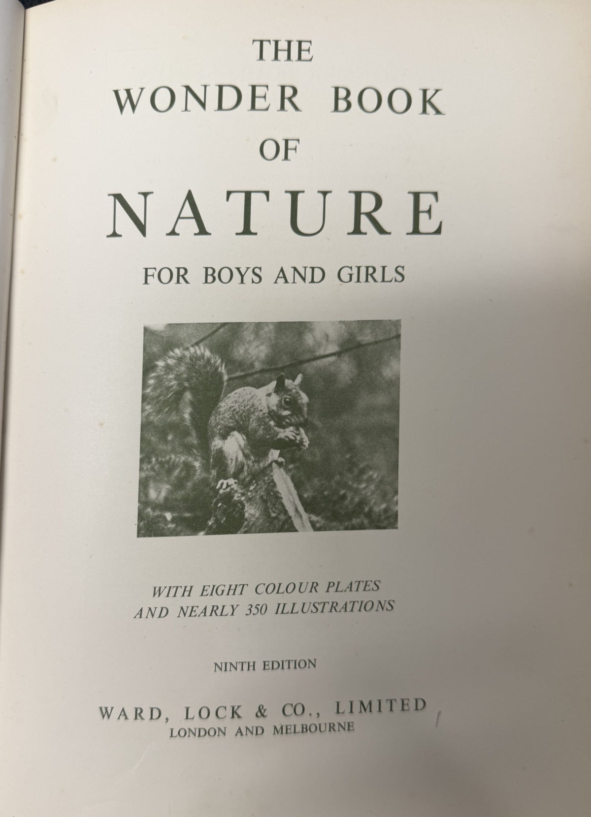Title page of The Wonder Book of Nature for Boys and Girls, ninth edition, published by Ward Lock